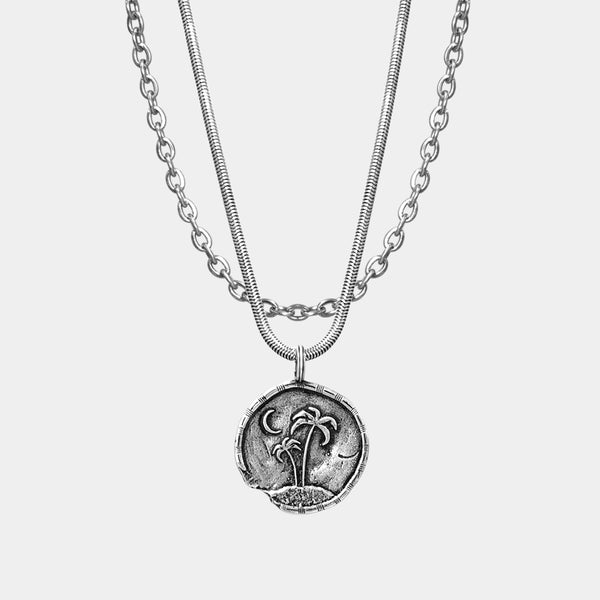 Layered Set Palm Coin Pendant Silber X Crossed Chain Silber