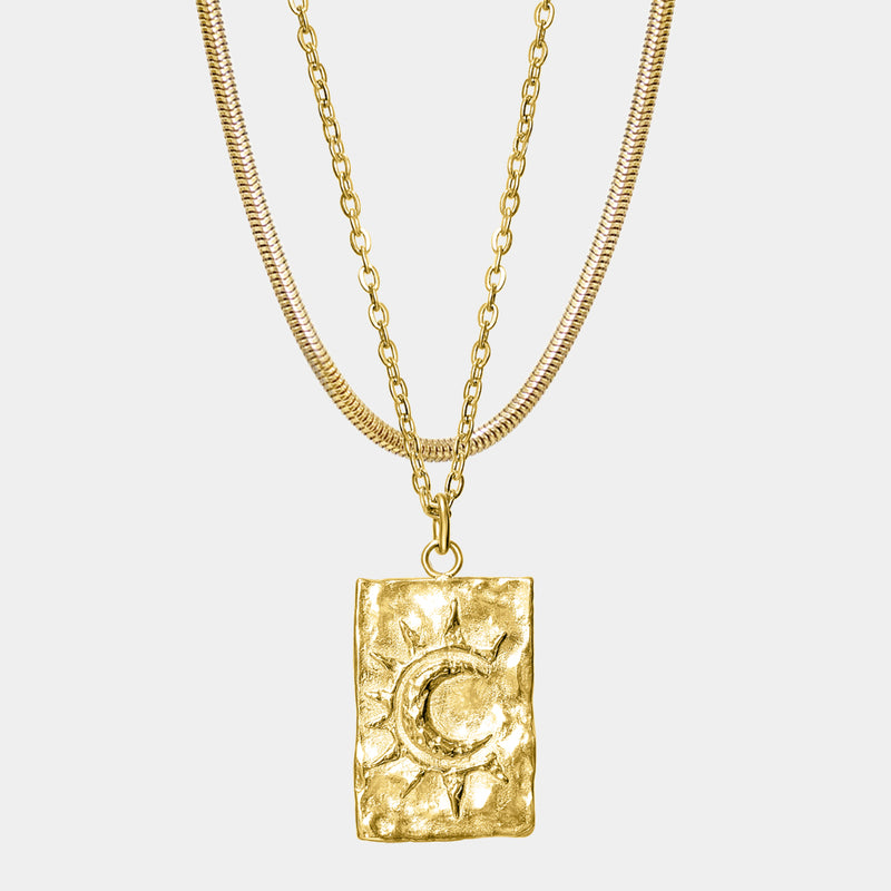 Layered Set Sun&Moon Pendant Gold X Bali Chain Gold