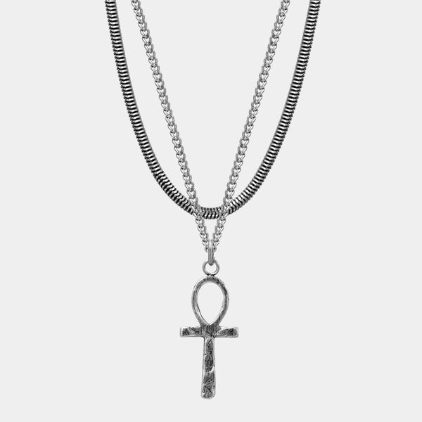 Layered Set Ankh Pendant Silber X Bali Chain Silber